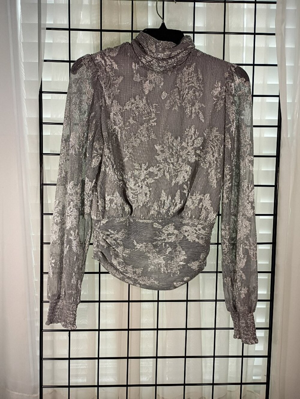 Joie Metallic Floral Pleated Blouse